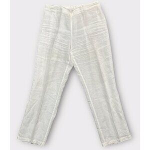 Vintage Womens Linen Pants M White Wide Leg‎ Coastal Vacay Beach Hawaii Tropical
